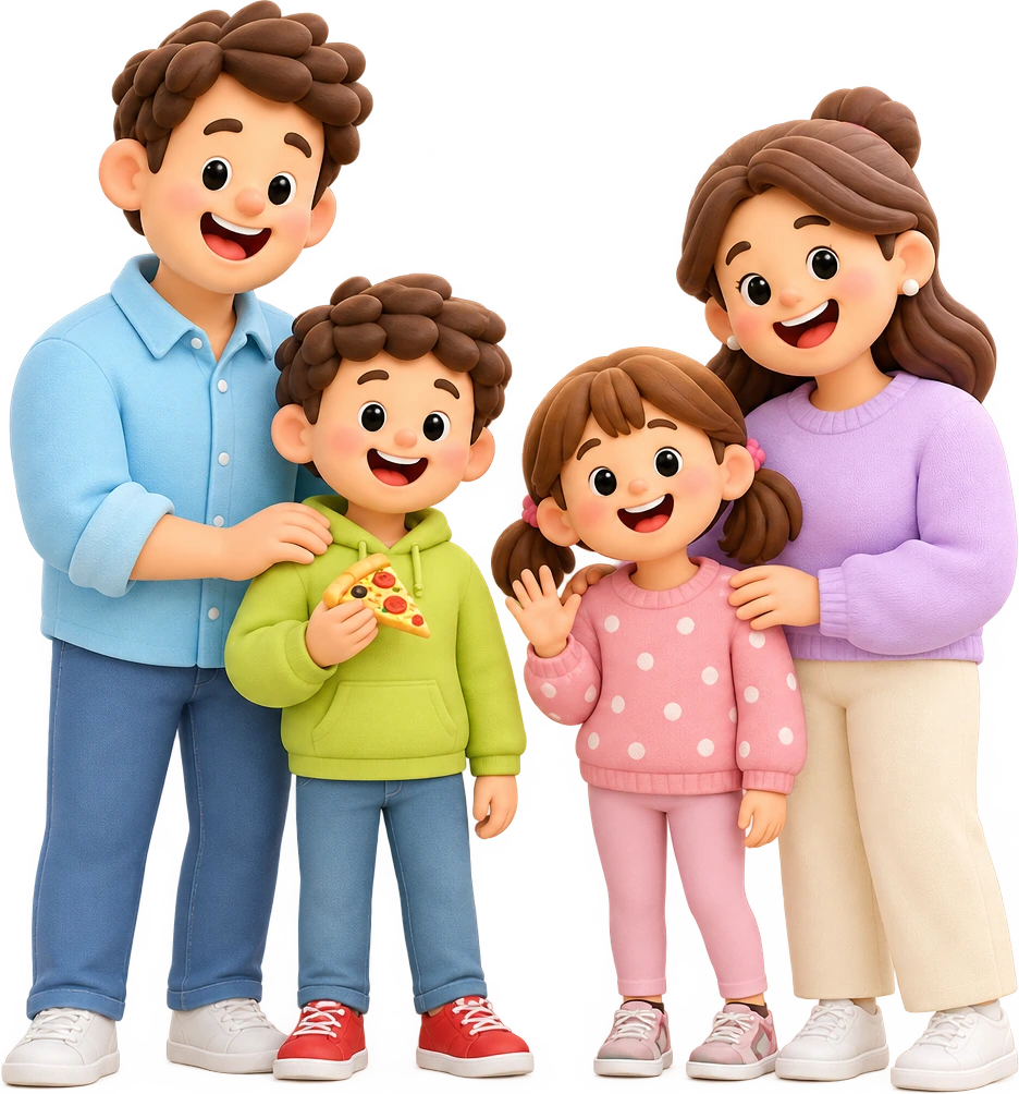 The Tendd family: dad, son, daughter and mum standing together and smiling
