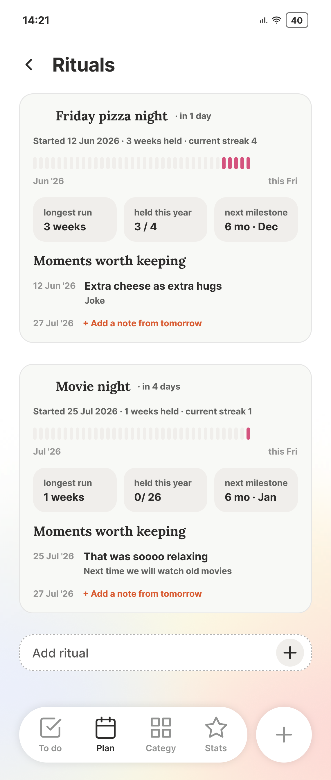 Tendd rituals with Friday pizza night and movie night